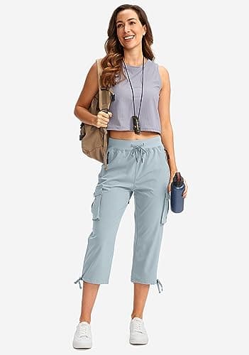 Soothfeel Women's Cargo Capris Pants with 6 Pockets Lightweight Quick Dry Travel Hiking Summer Pants for Women Casual (Light Grey, S) - Thumbnail 5