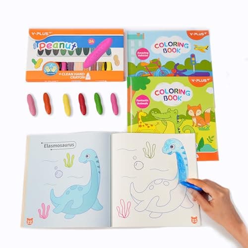 YPLUS Coloring Set for Kids with 24 Crayons 3 Coloring Books, Toddler Painting Kit Peanut Crayon Drawing Books, Washbale Non Toxic Art Craft Supplies for 1-3, 2-4, 4-6 - Image 1