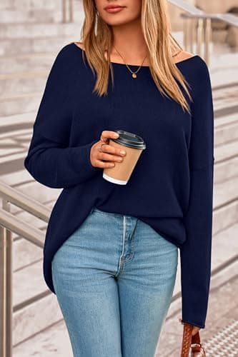 PRETTYGARDEN Women's Oversized Sweaters 2026 Casual Long Sleeve Scoop Neck Pullover Tops Loose Cozy Knit Spring Outfits(Navy Blue,Small) - Thumbnail 3