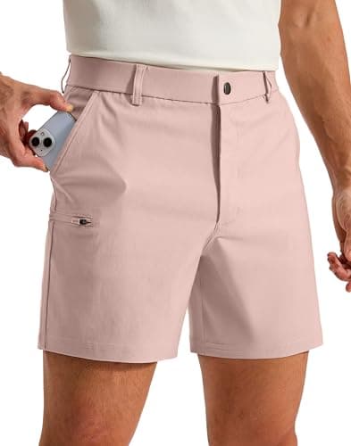Pudolla Men's Casual Shorts 7/9 Inch Golf Shorts Stretch Dress Work Shorts for Men with 4 Pockets Quick Dry Lightweight(Dusty Pink-5inch-34) - Image 1