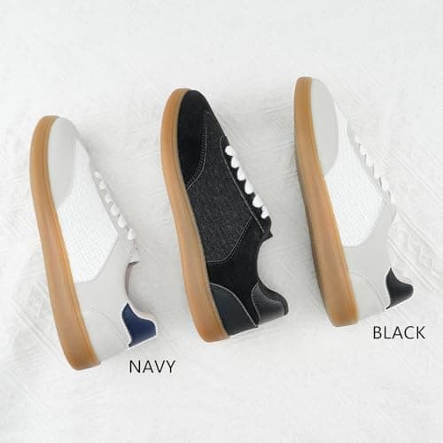 JENN ARDOR Womens Retro Fashion Sneakers Casual Walking Shoes Classic Non-Slip Comfort Dress Skate Shoes Size 8.5 White/Navy - Thumbnail 6