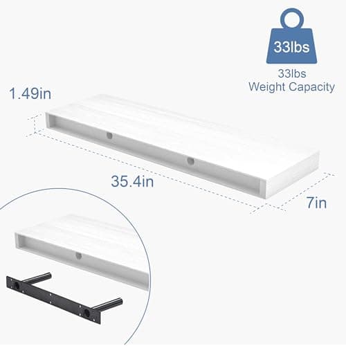 Mifurn Floating Shelves for Wall, Bathroom Shelves Over Toilet, Wall Shelves & Book Shelf for Room, Hanging Shelf, Modern Wooden Mounted Floating Shelves, 36x7x1.5 in (White, Set of 2) - Thumbnail 3