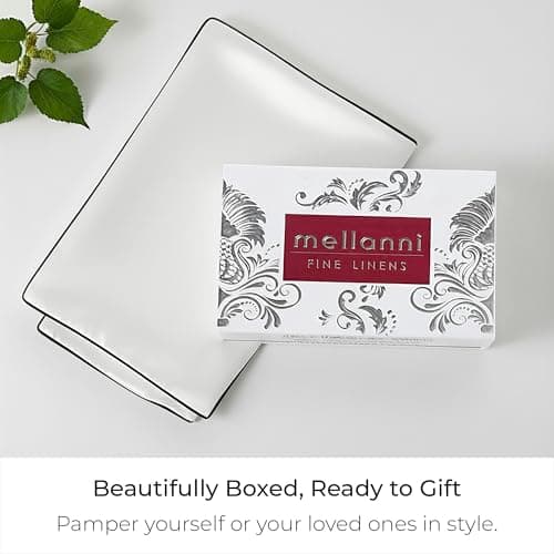 Mellanni Pure Silk Pillowcase Standard Size - Perfect for Hair and Skin, Preventing Wrinkles - Easy Care - Naturally Cooling Silk Pillow Cover with Hidden Zipper (Standard, White, Black Piping) - Thumbnail 6