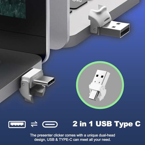 QUI Presentation Clicker for PowerPoint, RF 2.4GHz USB C Wireless Presenter Remote with Volume Control, PowerPoint Clicker Slide Advancer for Mac, Windows, Laptop, Keynote - Thumbnail 3