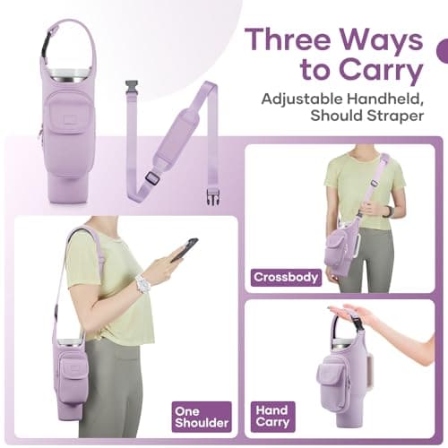 Bufilea Carrier Bag with Phone Holder Pockets for Stanley 40/30oz Tumbler with Handle, Insulated Neoprene Crossbody Bag Cup Holder w/Shoulder & Handheld Straps Fits Stanley Cup Accessories - Thumbnail 4