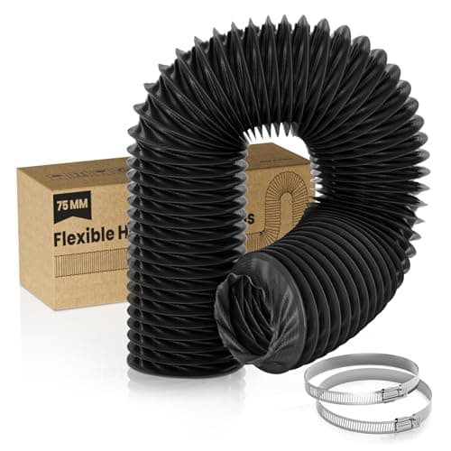 HG Power 3 inch 16 FT Long Air Ducting, Flexible Nylon Duct Diesel Heater Hose Vented Duct Hose With 2 Clamps For HVAC Ventilation (Black) - Image 1