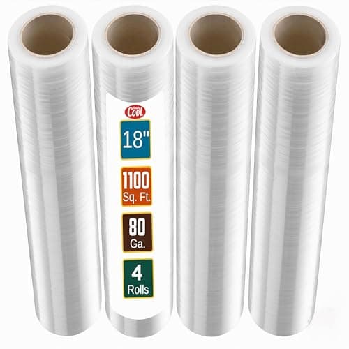 Stretch Wrap 4 Pack 18" x 1100 SqFt – Heavy Duty 80 Gauge Shrink Wrap Rolls for Moving, Furniture, and Packing, Industrial Plastic Stretch Film, Pallet Wrap & Shrink Film Roll - Image 1