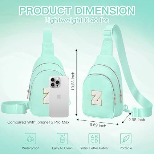Viverte Small Initial Sling Bag Cross Body Bag Fanny Pack for Girls Teen Girl Gifts Trendy Stuff Personalized Gifts for Tween Teenager Girls Cute Cool Stuff for Girls (Light Green-Z) - Thumbnail 5