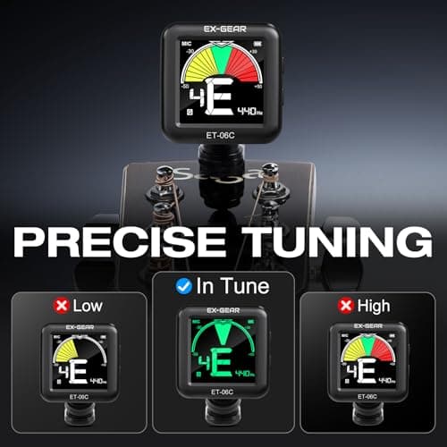 EX-GEAR Professional Guitar Tuner Clip On, Quick & Accurate Tuning with Large LCD Screen, 360° Rotatable Rechargeable Acoustic Guitar Electric Guitar Bass Ukulele & Chromatic Tuner - Thumbnail 3