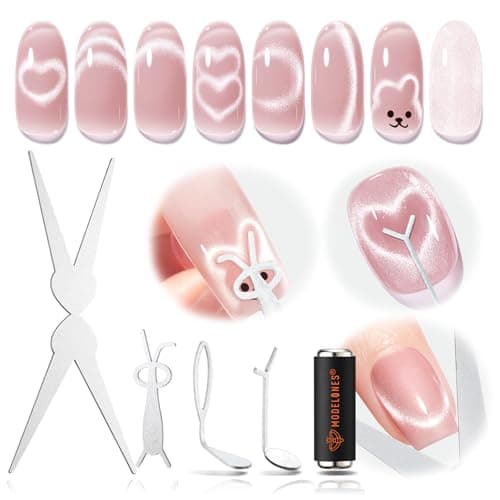 modelones French Cat Eye Magnet Set, Scissor-Shaped Nail Magnet Tool, 2 IN One Cateye Nail Magnet for French Effect, Hole&Bunny-Shaped&Heart Magnet for Cat Eye Gel Polish DIY Easter's Nail Salon - Image 1