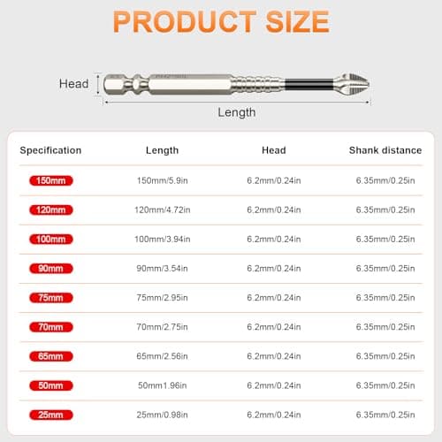 High Magnetic Screwdriver Drill Bit Set - 9Pcs K5 Impact Resistant Non Slip Bit - Magnetic Screwdriver Set - Screwdriver Bit Set - 25 50 65 70 75 90 100 120 150 (9pcs) - Thumbnail 5
