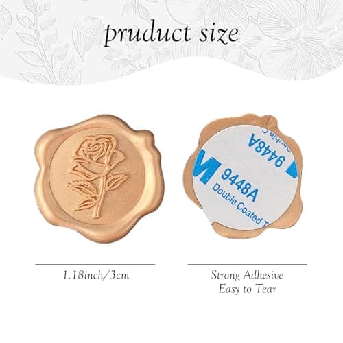 Pilloze Wax Seal Stickers - 3D Rose Wedding Invitation Envelope Botanical Seal Stickers, 50 Pcs Self- Adhesive Light Gold Stickers, Perfect for Invitation, Christmas, Gift Wrapping, Wedding, Party - Thumbnail 2