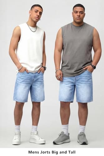 Heyfanee Mens Baggy Jean Shorts, Jorts Men Casual Denim Shorts for Men Relaxed Fit Washed Blue 32 - Thumbnail 5