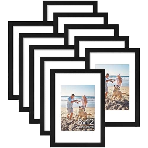 decorUhome 8x12 Picture Frame, Display Pictures 6x8 with Mat or 8x12 without Mat, Wall & Tabletop Display Photo Frame, Black, 10 Pack - Image 1