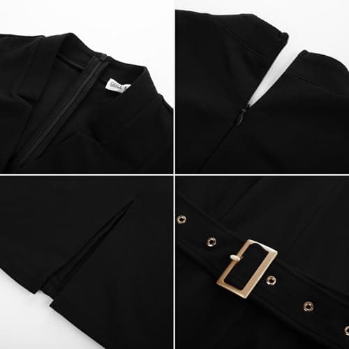 GRACE KARIN Work Dresses for Women V Neck 3/4 Sleeve Elegant Dresses Zipper Bodycon Dresses Black Dress Casual Midi Dress XL - Thumbnail 6