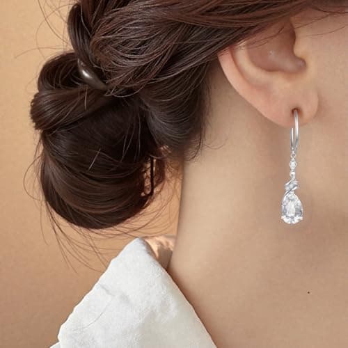 Sterling Silver Earring For Woman -Teardrop Birthstone Earring Jewelry Birthday Gifts for Women,Girlfriend,Wife,Mom - Graduation, Friendship,Birthday, Anniversary (04-Cubic Zirconia) - Thumbnail 5
