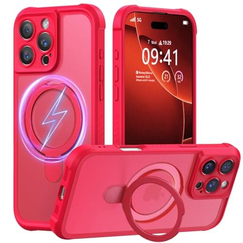 MOCCA Design for iPhone 16 Pro Case with Magnetic Invisible Stand [Full Camera Protection] [Compatible with Magsafe] Military Drop Shockproof Translucent Matte Phone Case Cover 6.3",Red - Image 1