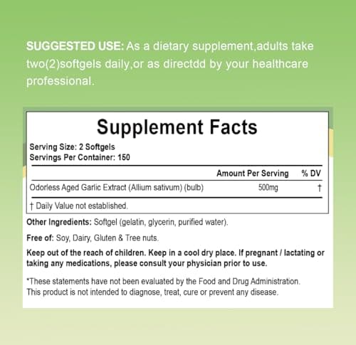 RIOWEGO Aged Garlic Extract Softgels,Odorless Allium Sativum 7500mg Antioxidant Supplement for Heart & Immune Support, Vegetarian, Non-GMO,2 Year Matured for Antioxidant Wellness-300 Count - Thumbnail 2