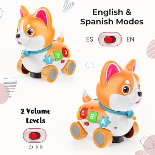 YUANNA Musical Toys for 6 Month - 3 Year Old Boy Girl, Baby Toys Bilingual Educational with Music Light, Crawling & Walking Puppy for Birthday (Orange) - Thumbnail 2