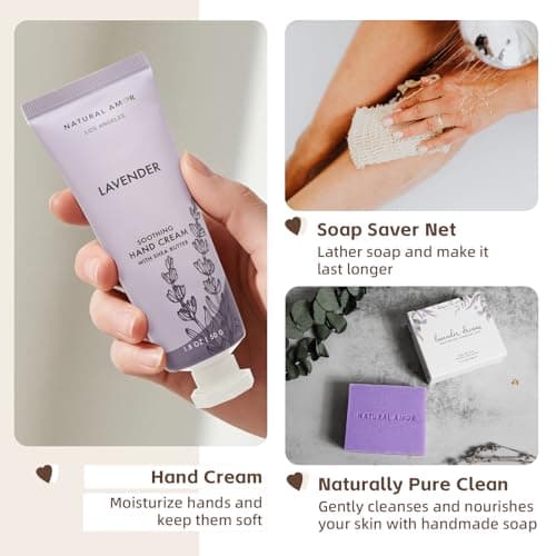 Natural Amor Handmade Spa Gift Set 6 pcs– Includes Citrus Bath Bomb, Lavender Hand Cream, Soap, Bath Salt, Candle – Relaxing Self-Care Kit for Women - Thumbnail 4