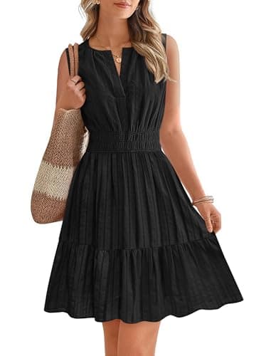 BTFBM Women’s Summer Dresses 2026 Sleeveless V Neck Casual Mini Dress Swing Boho A Line Beach Vacation Sundress Pockets(Black, XX-Large) - Image 1