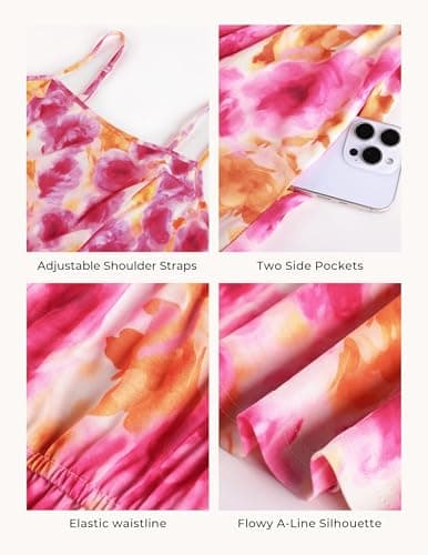 GRACE KARIN Summer Wedding Guest Dresses for Women 2026, Spaghetti Strap Beach Boho Maxi Dress,Flowy Floral Dress with Pocket Orange Pink XXL - Thumbnail 4