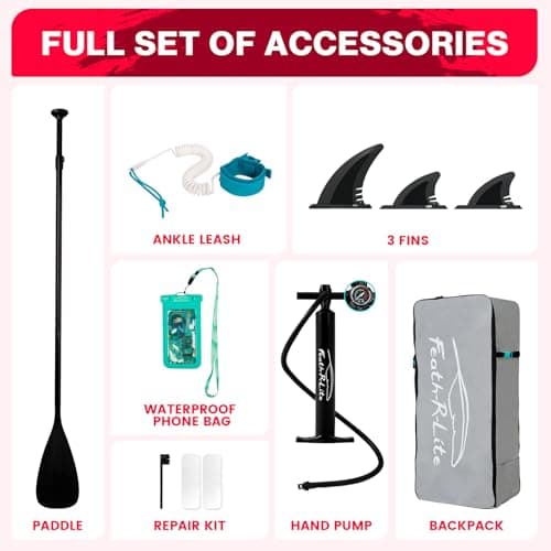 FEATH-R-LITE Inflatable Stand Up Paddle Board 10'6''x33''x6'' Ultra-Light (18.9lbs) SUP with Paddleboard Accessories,Fins,Adjustable Paddle, Pump,Backpack, Leash, Waterproof Phone Bag - Thumbnail 5