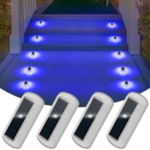 T-SUN Solar Deck Lights Outdoor Waterproof, Deck Lights Solar Powered, Driveway Marker Light for Fence Front Door, Step, Stair, Garden, Sidewalk, Pathway, Dock Porch, Backyard (Blue, 4 Packs) - Image 1