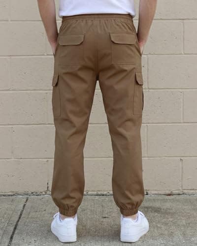 DISLANBO Mens Jogger Pants Casual Lightweight Cargo Pants Drawstring Elastic Waist Tapered Leg Pants with Pockets Coffee S - Thumbnail 3