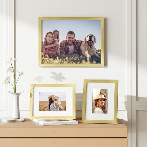decorUhome 8.5 by 11 Picture Frame Set of 10, Display Photos 6x8 with Mat or 8.5x11 Unmatted for Picture Frames Collage Wall Decor, Gold - Thumbnail 6