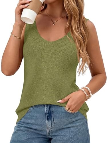 BTFBM Sweater Vest Women 2026 Spring Summer Sleeveless V Neck Sparkle Knit Basic Loose Fit Tank Tops Vacation Outfits(Green, Small) - Image 1