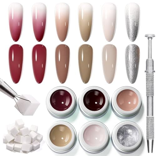GELLAKTIK 6 Colors Pat Painting Gel Polish Kit for Nails, Ombre Gradient Solid Gel Nail Polish Set with 30PCS Sponge Applicators & Grabbing Pen ,Nail Art for DIY French Manicure at Home