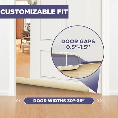Ciieyuo® Door Draft Stopper – Premium Velour Under Door Gap Filler & Noise Blocker | Insert-Design Draft Stopper for Bottom of Door (30"-36") | Blocks Cold, Noise, Dust – Easy Install, No Adhesive - Thumbnail 5