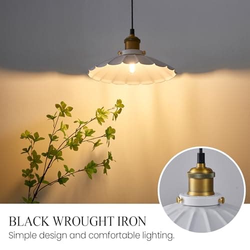 Oyisen White Pendant Lights, Modern Hanging Lamp with 9.8 Inch Industrial Shade for Kitchen Island, Farmhouse Pendant Lights Kitchen Island 6.5Ft Adjustable Cord Pendant Light Fixtures - Thumbnail 2