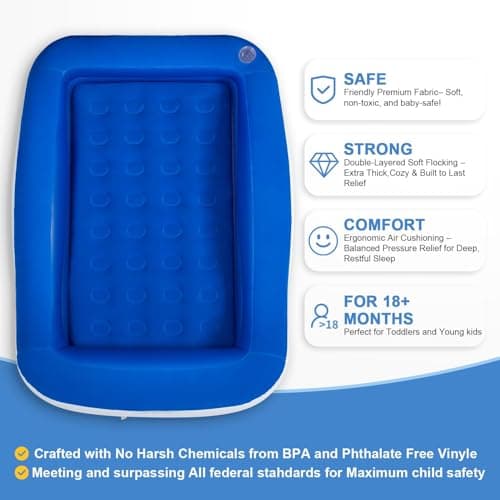 LOREINTA Inflatable Toddler Travel Bed – Portable Toddler Bed with Safety Bumpers, Toddler Floor Bed for Travel, Camping, Sleepovers – Kids Blow Up Bed with Pump & Carry Bag - Thumbnail 6