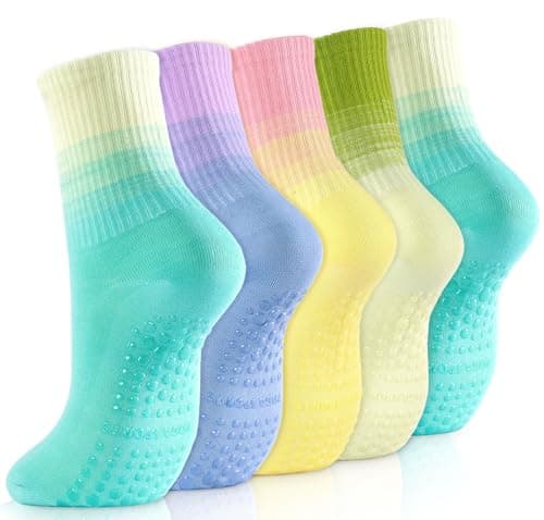 GIAG.IO Cute Pilates Socks, Pilates Socks with Grips 5 Pairs for Women Non-slip Yoga Sock Size 7-9 for Barre Ballet Barefoot Workout (Multicolor3) - Image 1