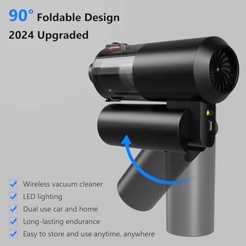 Tkkich Car Vacuum Portable Cordless,90°Foldable 4in1 Vac V2 Handheld Vacuums Cleaner Brushless Motor High Power 17000PA Compressed Air Dusters Cordless Vacuum Cleaners for Car Home Office Pet - Thumbnail 4