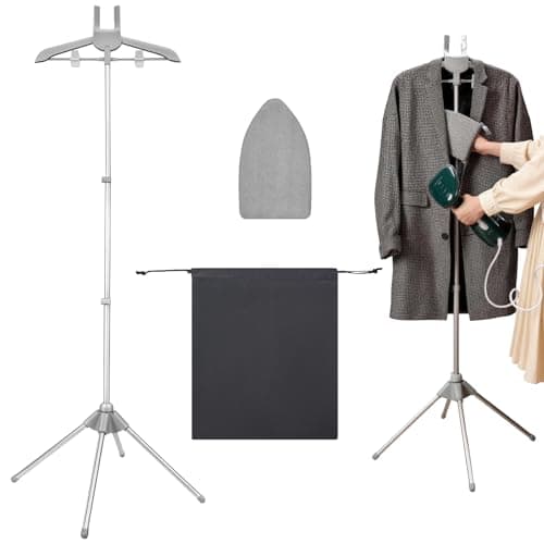 Steamer Stand for Clothes with Ironing Gloves & Carrying Bag Portable Adjustable Garment Steamer Stand Handheld Steamer Hanger Rack for Travel Home, Grey - Image 1