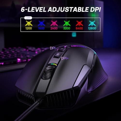 TECKNET Wired Gaming Mouse, 12,800 DPI with Optical Sensor, 8 Programmable Buttons, 13 RGB Backlit Modes, Ergonomic Design, Custom Software Gaming Mice for Laptop,PC - Thumbnail 2