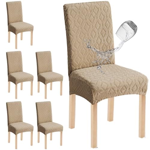 Genina Waterproof Chair Covers for Dining Room Set of 6, Removable Washable Chair Slipcover Protectors, Large Khaki