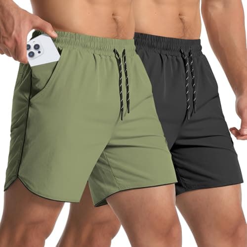 Y YERFONE 2 Pack Mens Workout Athletic Shorts 5 Inch Quick Dry Gym Shorts with Pockets, Sport Exercise Running Shorts for Men - Image 1