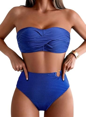 Pink Queen Two Piece Swimsuit for Women Ribbed Bikini Set with Metal Button High Waisted Bathing Suit 2026 Dark Blue M - Image 1