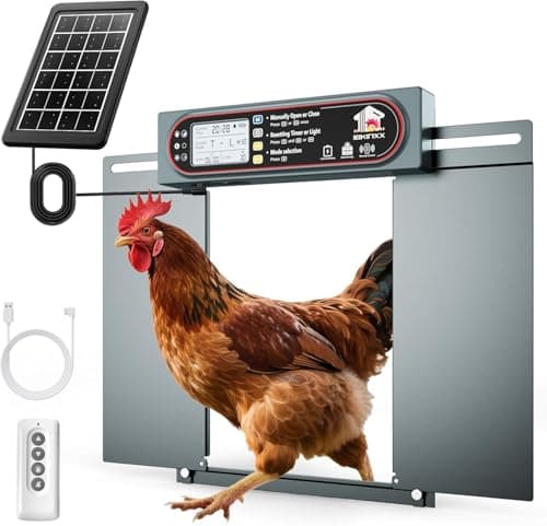 Automatic Chicken Coop Door with Horizontal Dual Opening, Remote & Manual Control, USB Backup, Predator-Proof Larger Opening Size House Door Solar Powered for Chicken, Duck and Poultry - Image 1