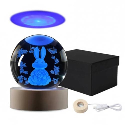 YummyCarrot Easter Bunny Decor Rabbit 3D Crystal Ball 60MM Rabbit Decor Sphere Figurine Collectibles Glass Art Animal Night Light for Kids - Image 1
