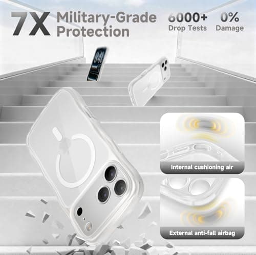 XWZ for iPhone 17 Pro Max Case for Women Girls,【Compatible with MagSafe】,【Camera Control】,【Full Camera Protection】, Cute Wave Magnetic Phone Case for iPhone 17 Pro Max,Frosted Clear - Thumbnail 3