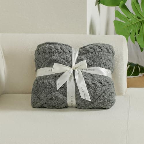 bearberry Plush Fleece Blanket Ultra Cozy & Warm Cable Knit - Machine Washable Throw for Living Room, Bedroom, Office | Lightweight Fuzzy Blanket for Adults, Kids, Pets (Grey, 40”x50”) - Thumbnail 5