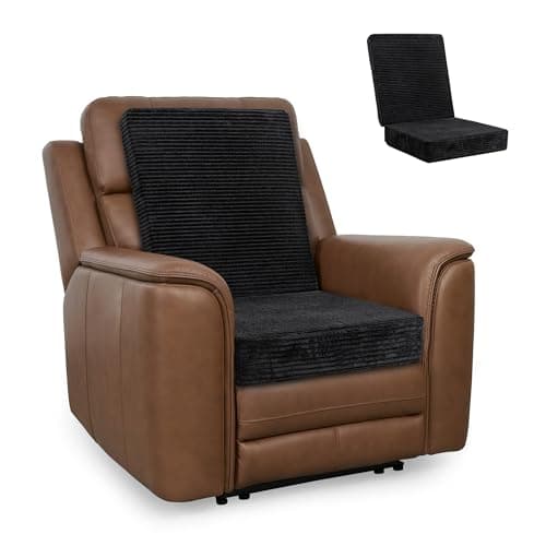 HIGOGOGO Corduroy Recliner Chair Cushion with Lumbar Support Pillow Soft Non-Slip 4" Thick Seat Pad Prevent Buttocks & Back Pain in Seniors (Black, 21" Backrest)