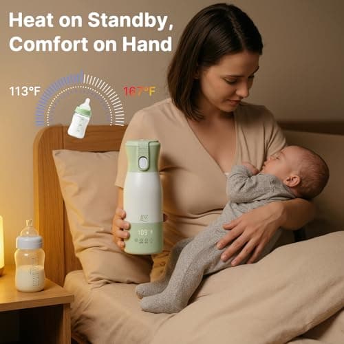 JDZ Portable Bottle Warmer 16000mAh Rechargeable, 17oz Milk Warmer for Travel with Rapid Heating, 7 Temp Settings, 316 Stainless Steel Water Warmer with LED Display for Breast Milk, Formula, Water - Thumbnail 6