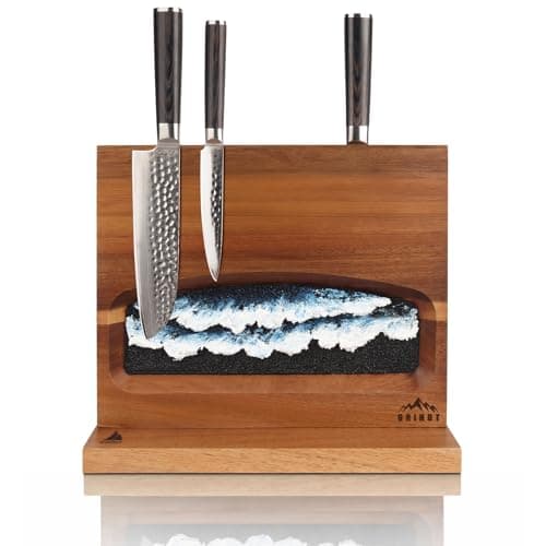 Grihot Magnetic Knife Block, Double Sided Knife Holder Stores 10+ Knives, Original Acacia Wood With Hand-Painted Sea Wave Textured Acrylic Painting (12X10 Inches, Without Knives) - Image 1