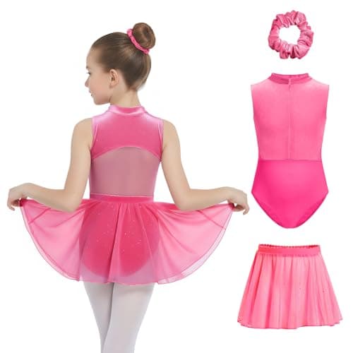 JiAmy Girls Ballet Leotards with Invisible Zipper & Removable Skirt Mesh Back Cutout Dance Dress Outfit for Toddler/Kids Rose Red 7-8 Years - Image 1